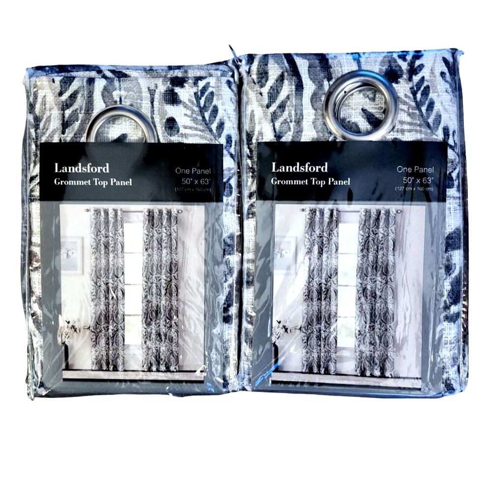 NWT Set of 2 Landsford Grommet Top Curtain Panels 50”x63” Natural Blue Floral
